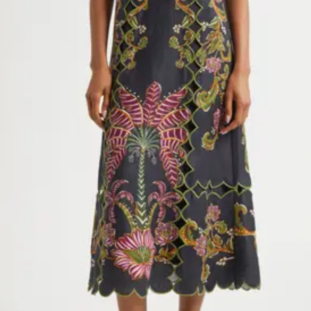 Farm Rio linen midi dress with embroidery NWT Sz XS - Picture 5 of 8